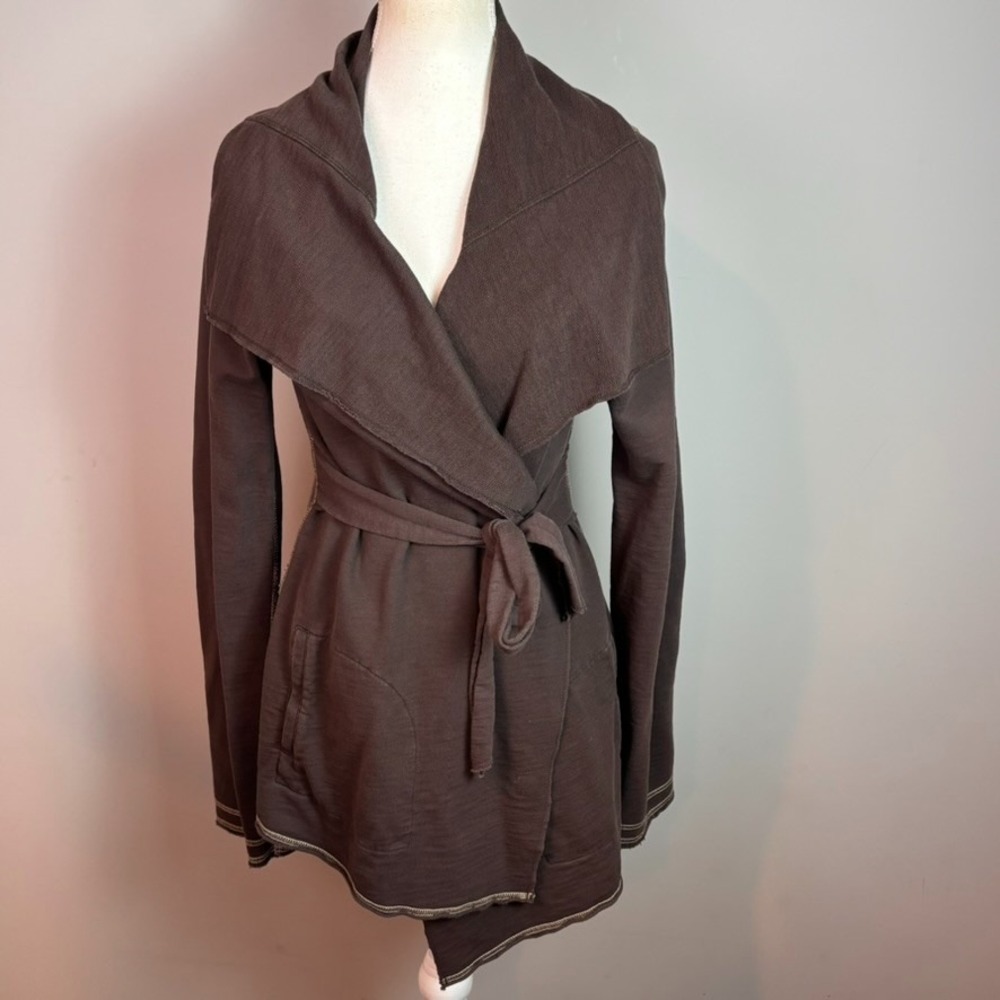 LUCKY BRAND Women Y2K Brown Wrap Kimono Jacket Cardigan 100% Cotton Large Retro